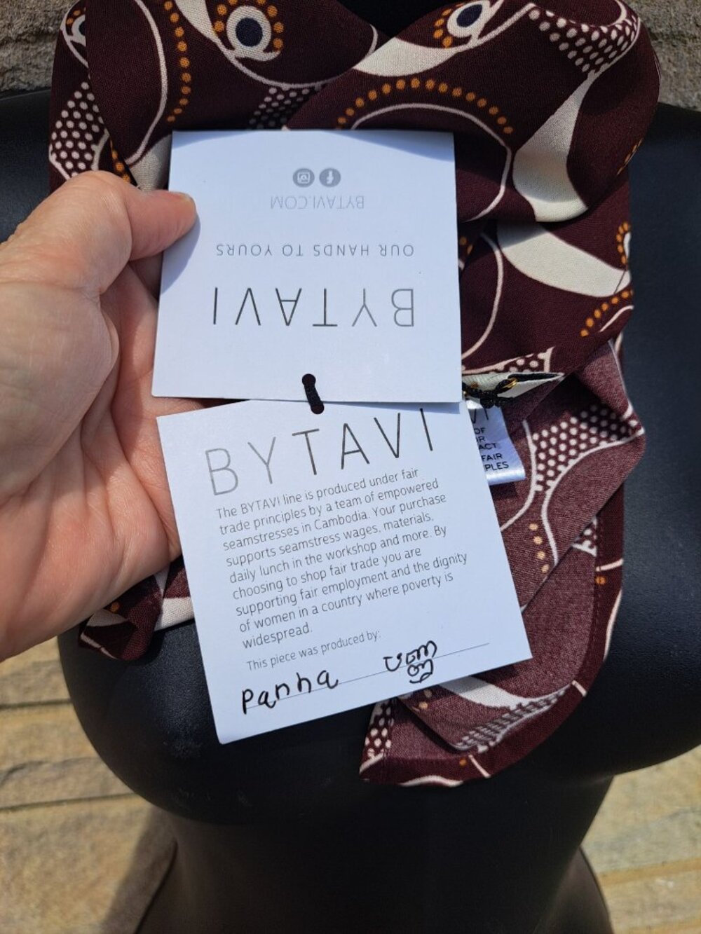 New Bytavi Brown & Cream Circle Geometric Print Scarf Fair Trade - Picture 5 of 9